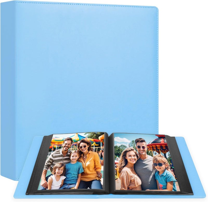 Aevdor 8x10 Photo Album 168 Pockets Holds 168 Photos, Large Capacity Leather Cover Family Wedding Baby Photo Book for 8 x 10 Pictures, Photo Album 8x10 with Black Inner Pages (Blue) - Image 1